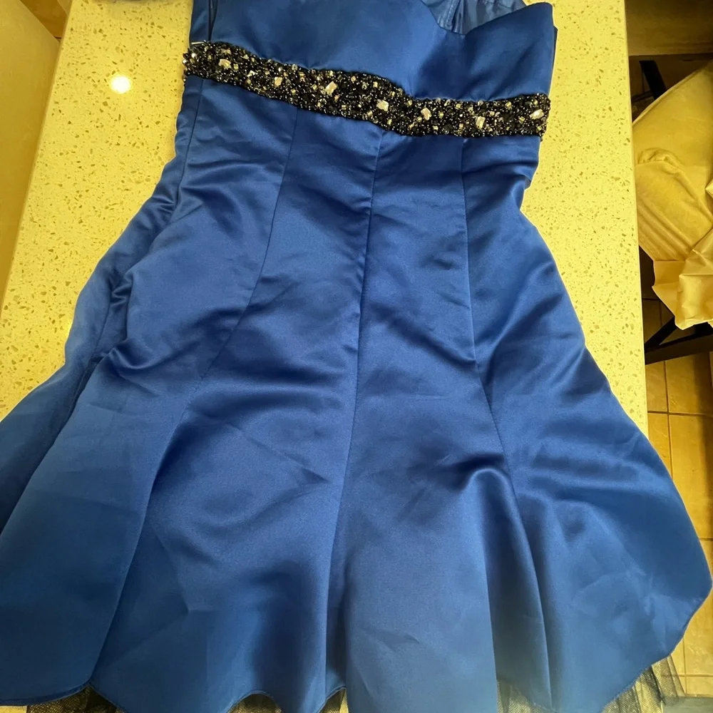 Hannah Blue Strapless Dress with‎ Black Bow